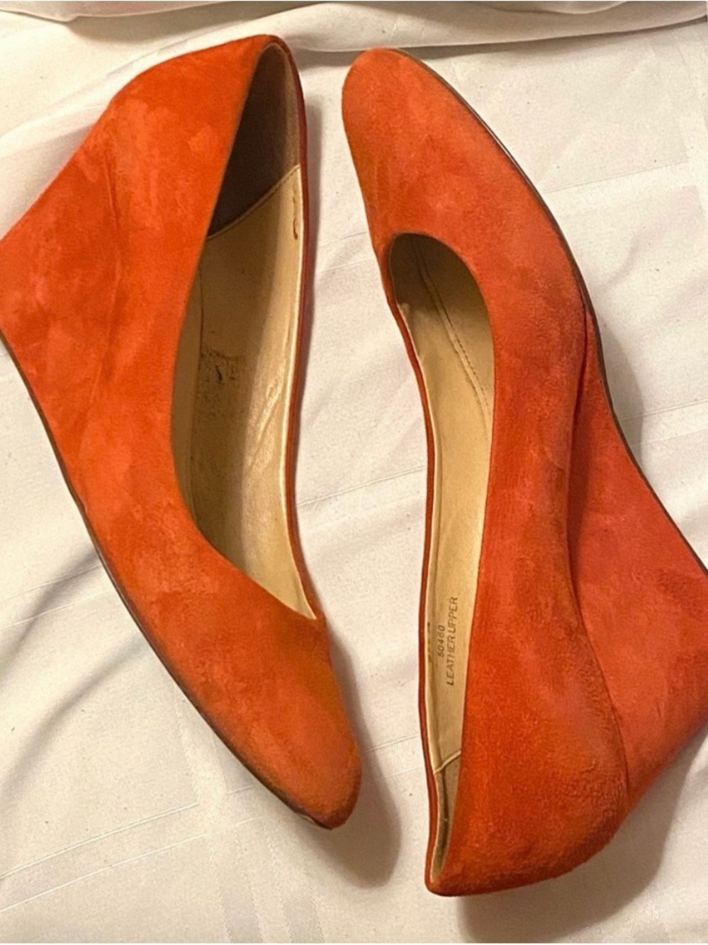 J Crew Orange Suede Wedge Pumps